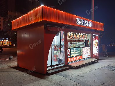 捷士通生產(chǎn)的炸串商亭售賣亭是一個尺寸為3乘6米的商業(yè)設(shè)施，專門用于銷售炸